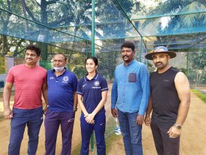 Coach Gyan Singh at Jolly Friends Sports Club with Jemimah Rodrigues and his father Ival Rodrigues